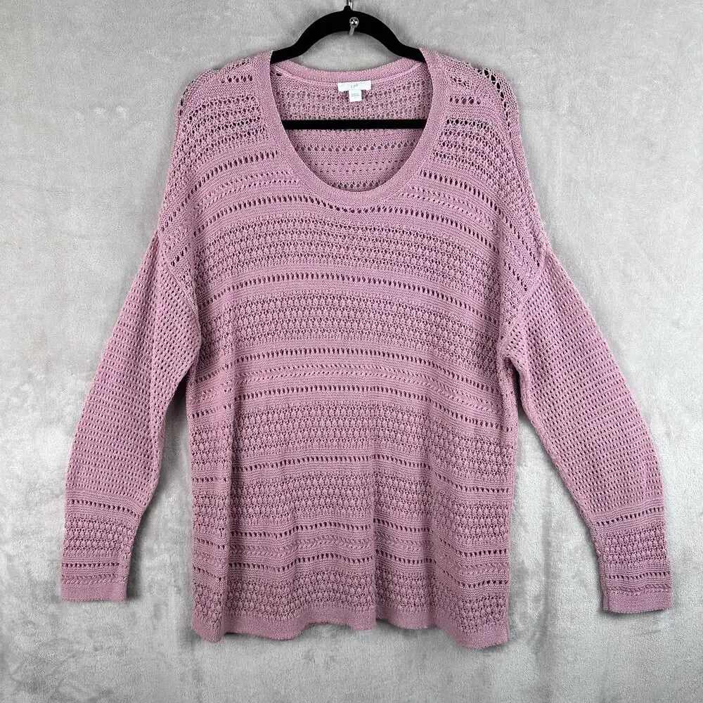 J Jill Sweater Women Large Pink Open Knit Lightweight Cotton Blend Coastal Beach